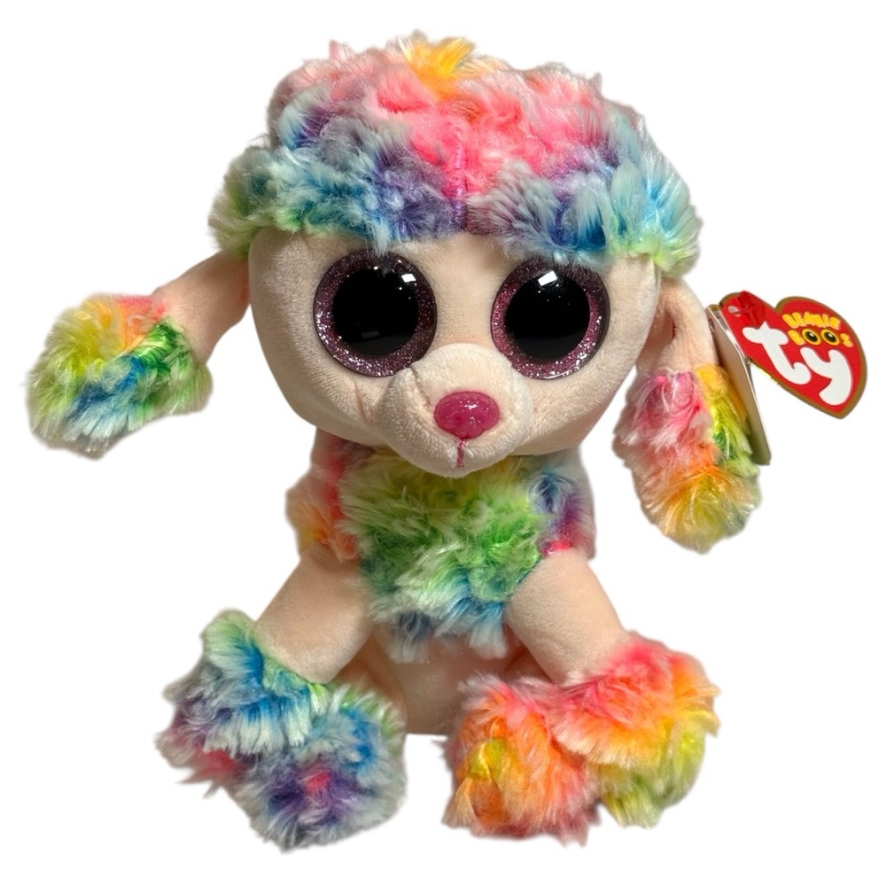 Ty Beanie Boos “Rainbow” the Poodle - Multicolor Plush Toy with Sparkly Eyes